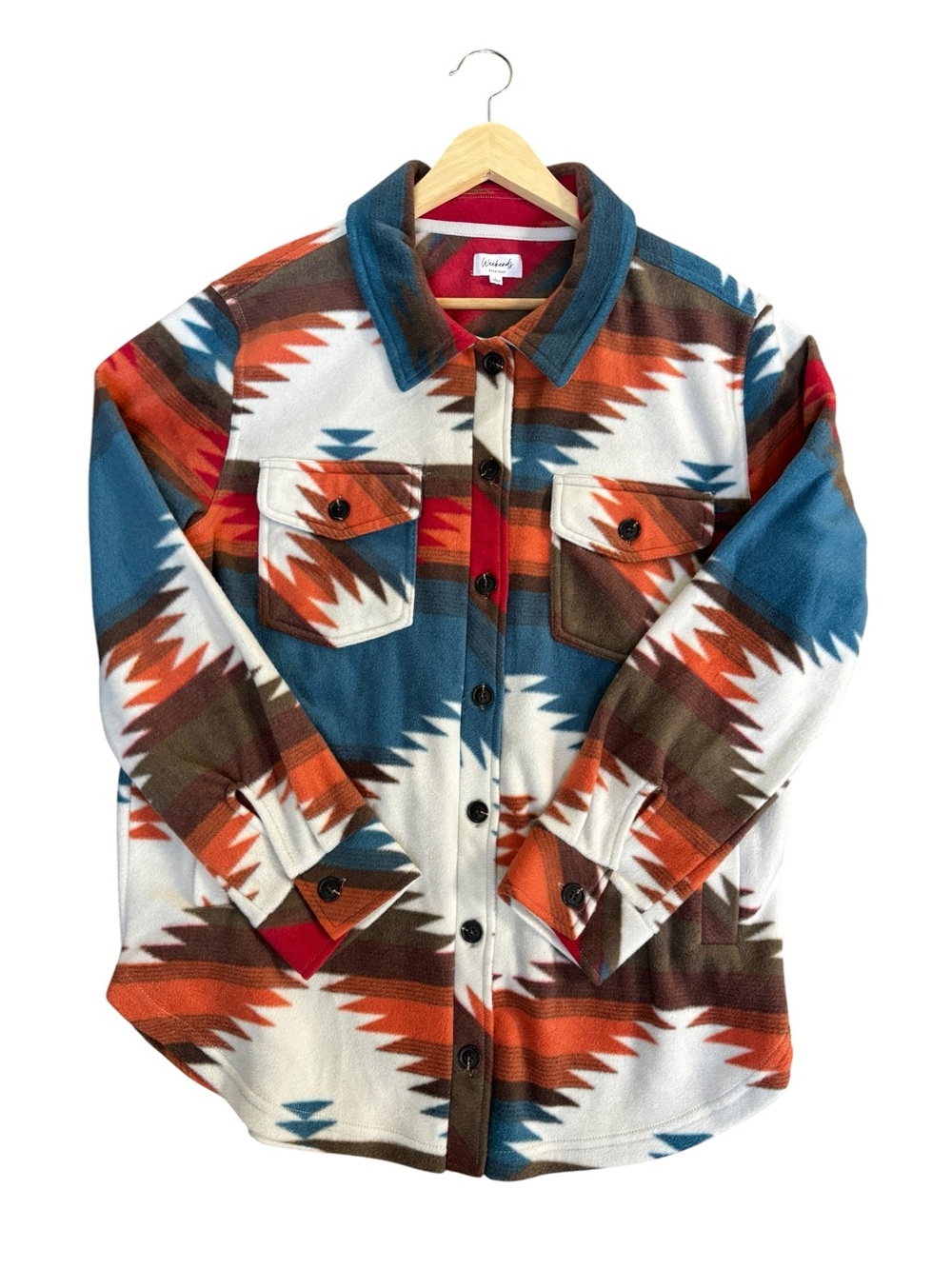 Pendleton-Inspired Multicolor Aztec Boho southwestern Button-Down Shirt Jacket